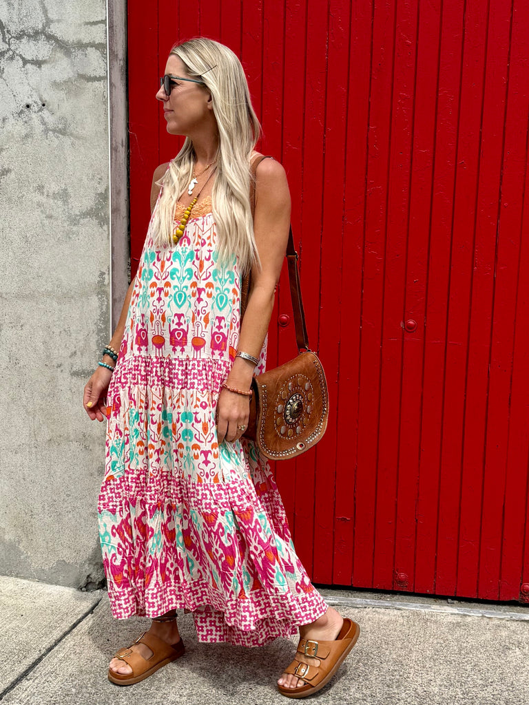 Pink aztec printed dress