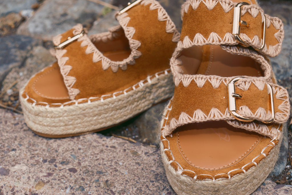 Tan whip stitch sandals