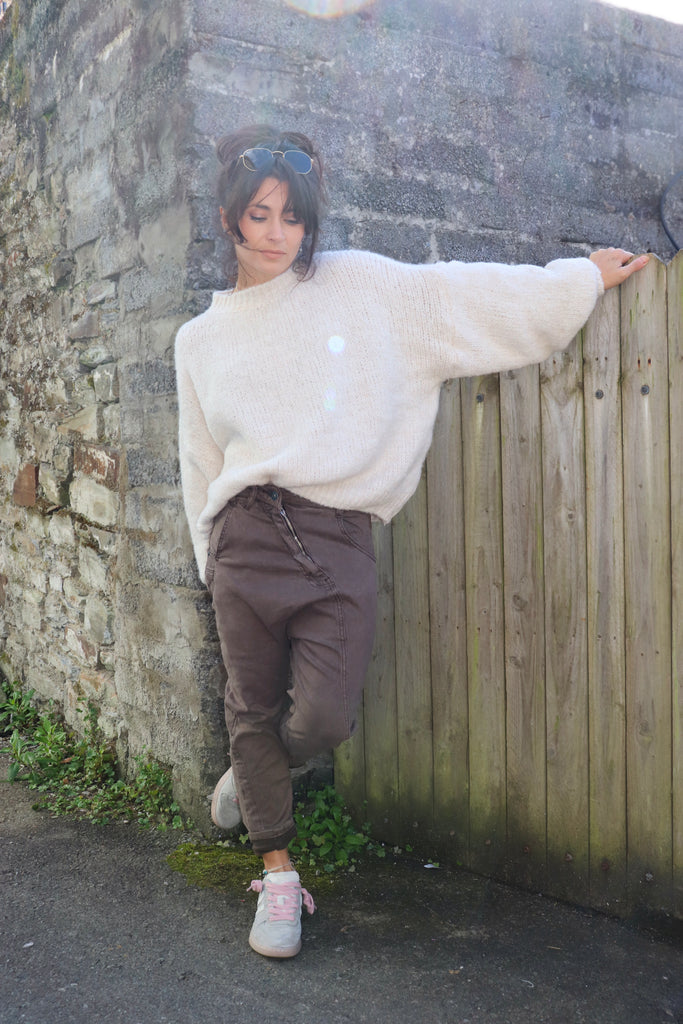 Side zip jeans chocolate brown
