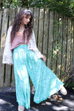 Aqua ornate flowy trousers
