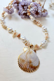 Pearl and clam shell necklace
