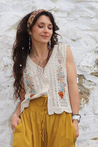 Embroidered crochet top