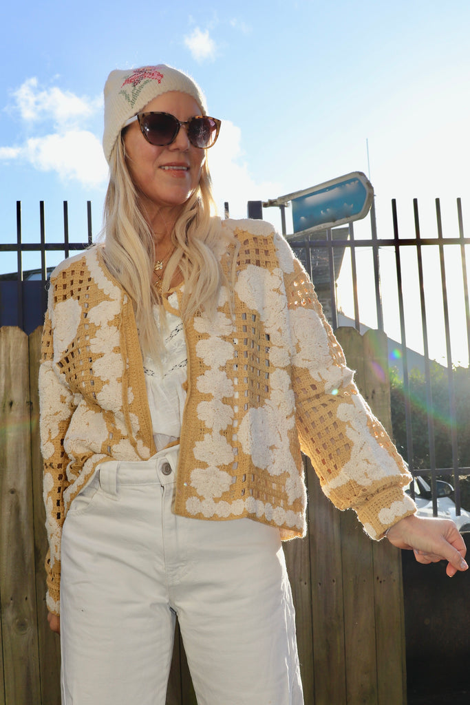 Floral mustard crochet cardigan