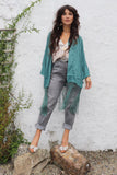 Silk polka dot fringe kimono
