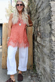 Lace trim linen cami (Rust)