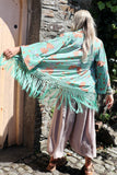 Mint fringed kimono