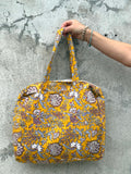 Floral cotton quilted hand bag (Mustard)