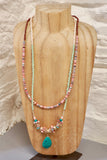 Turquoise stone layered beaded necklace