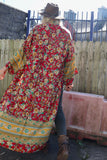 Long red floral kimono