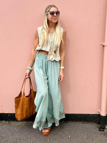 Diamond printed cotton trousers