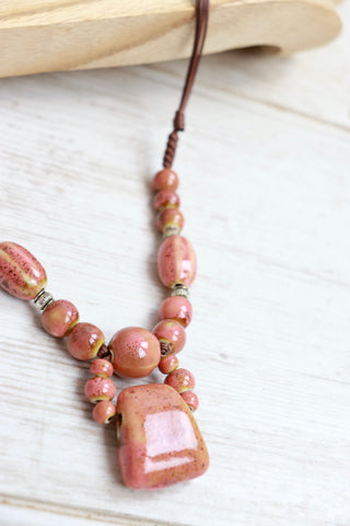 Pink ceramic beaded necklace