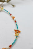 Blue and amber beaded necklace