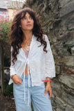 White embroidered tie front blouse