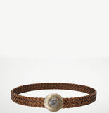Etched buckle braided leather belt
