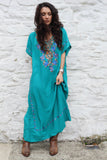 Floral embroidered turquoise dress