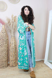 Long floral aqua kimono