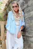 Crochet and embroidered kimono (Blue)
