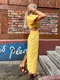 Cut out midi yellow dress