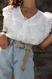 Floral lace collar blouse