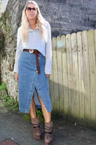 Side split denim skirt