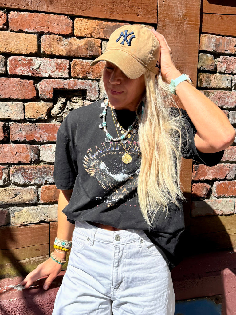 Black acid washed eagle tee