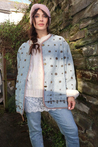 Beaded baby blue denim jacket