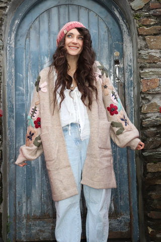 Floral embroidered knit cardigan