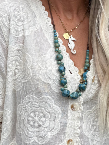 Turquoise ceramic beaded necklace