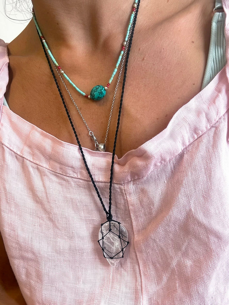 Clear quartz woven necklace