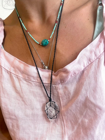 Clear quartz woven necklace