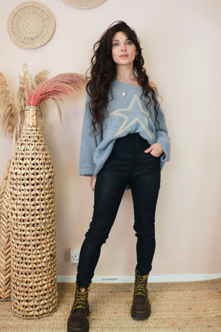 High waisted faux leather jeans