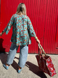 Coral border floral kimono