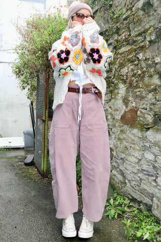 Rose cord barrel leg trousers