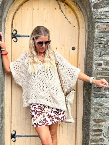 Diamond open knit jumper (Beige)