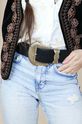 Western buckle stretch belt (Black)