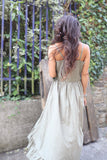 Lace applique khaki dress