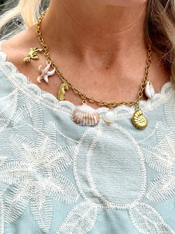 Pink clam shell necklace