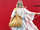 Floral cotton quilted hand bag (Mustard)