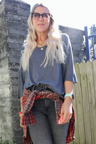 Grey scoop neck t shirt