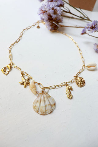 Clam shell charm necklace (Gold)