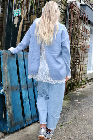 Open back lace detail jumper (Blue)