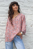 Pink floral peasant blouse