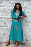 Teal dress with gold embroidery