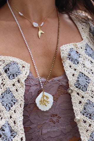 Coral and clam shell necklace
