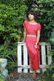 Red polka dot bardot dress