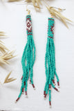 Blue beaded tassel earrings