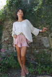 Taupe cotton peasant blouse