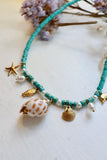 Blue beaded seaside charm necklace