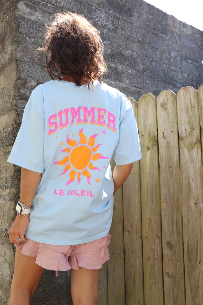 Sky blue summer graphic tee