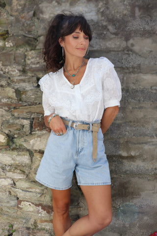 Floral lace collar blouse